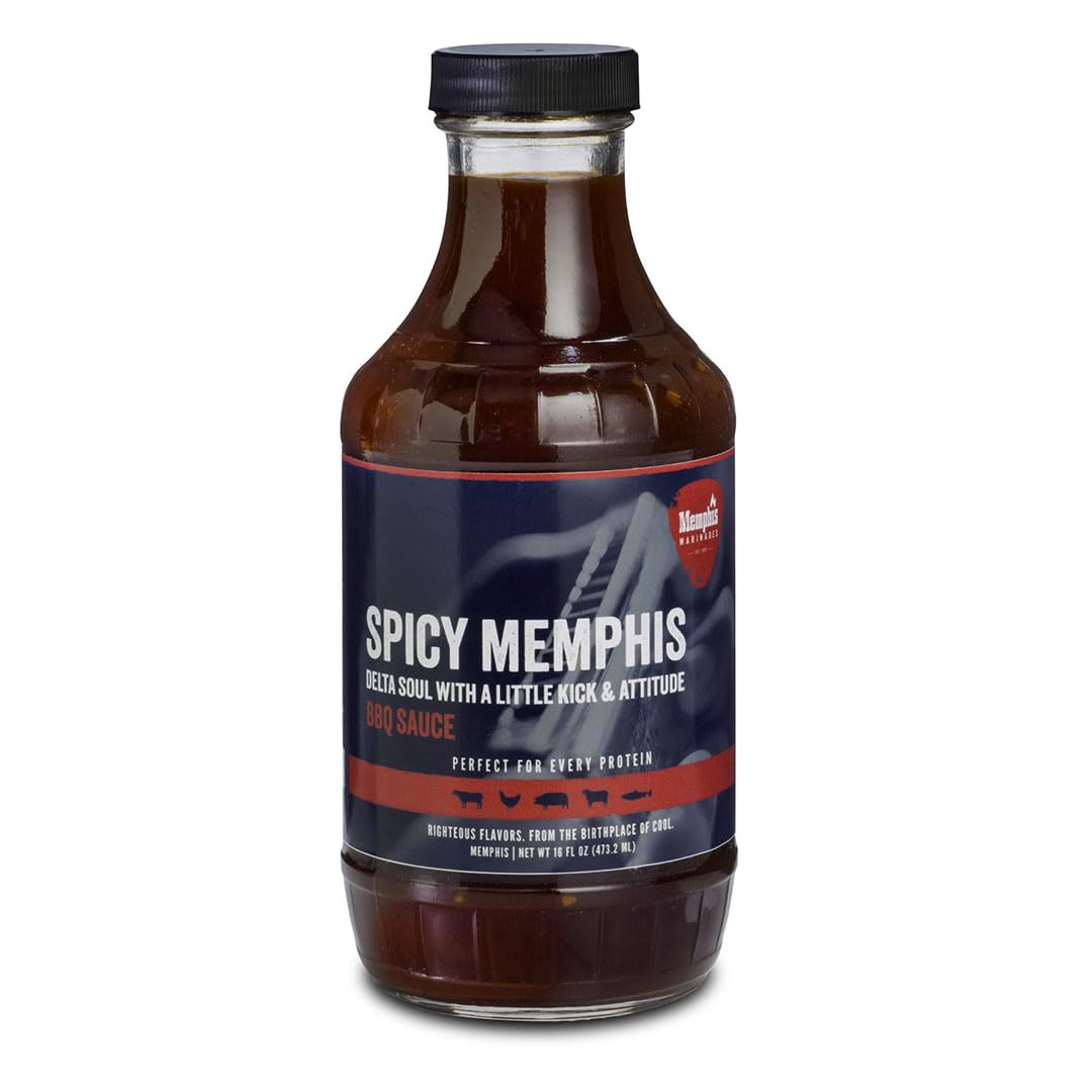 Memphis Marinades Championship Award Winner Spicy Memphis BBQ Sauce, 16oz, Premium BBQ Sauce for Pork, Chicken & Beef, Non-GMO