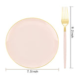 LIYH 96 Pcs Pink and Gold Disposable Plastic Dessert Plates and Forks Set - 7.5" Plastic Appetizer Plates & 9" Gold Cake Forks for Tea Parties