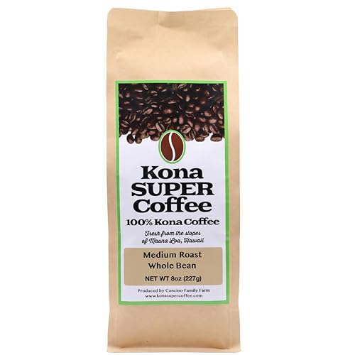 Kona Super Coffee 100% Kona Coffee - Kona Estate 8oz Bag, Medium Roast, Whole Bean