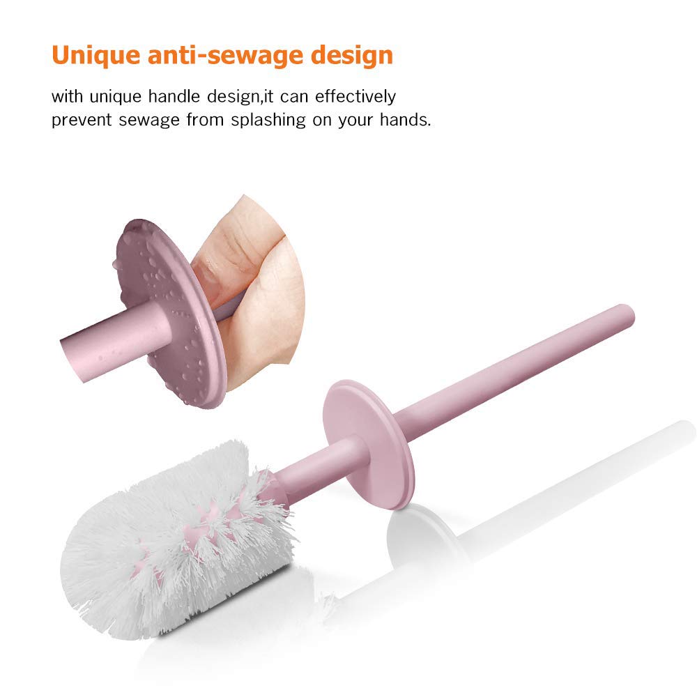 BOLLAER Toilet Brush and Holder, Modern Design Bathroom Brush Long Handle Toilet Bowl Brush for Bathroom Toilet, Toilet Brush and Holder Set (Pink)