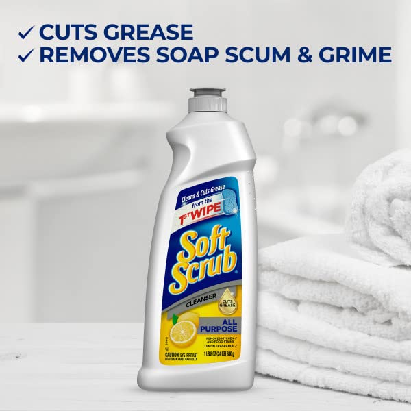 Soft Scrub Cleanser, Lemon Fragrance, 36 Oz, 1 Count, Multi Surface Cleaner for Kitchen, Removes Grease, Grime, Food Stains & Hard Water Deposits