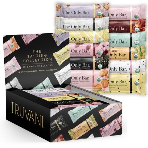 Truvani Plant Based Snack Bars | Variety 12 Pack | 5-8g Protein | USDA Organic and Vegan | The Only Bar | Dairy, Soy, and Gluten Free | Individually