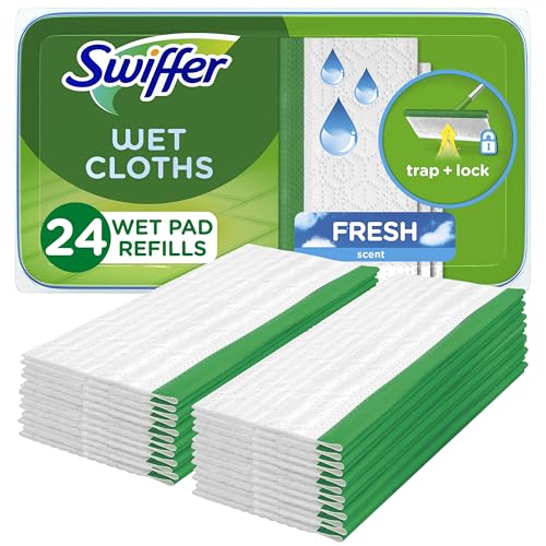 Swiffer Sweep + Mop, Wet Pads Refill, Floor Cleaner for Dirt, Dust, Hair, Cleaning Cloths for Mopping Home, Bathroom, Kitchen, All Purpose