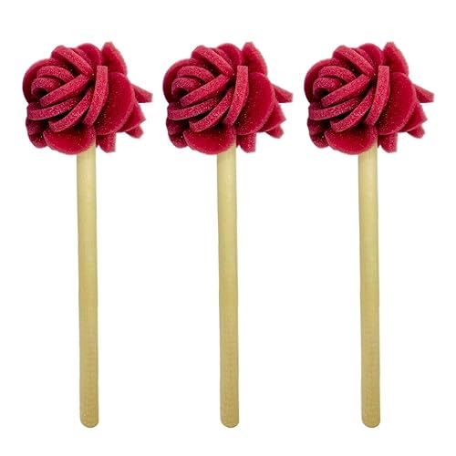 Jetz-Scrubz Flower Rose Foam Dish Mops with Solid Birch Wood Handles, 3-Pack, Made in USA (Dusty Rose)