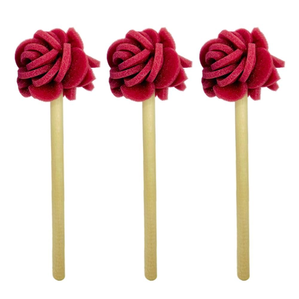 Jetz-Scrubz Flower Rose Foam Dish Mops with Solid Birch Wood Handles, 3-Pack, Made in USA (Dusty Rose)