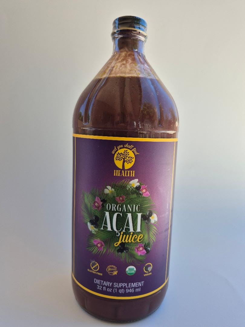 Organic Only ACAI 100% Pure Juice 32oz (1qt) Vitamin, Antioxidant & Omega Rich Liquid Fruit Puree 30g of Whole Superfruit Per Serving Gluten-Free