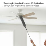 OVENTE Microfiber Duster Cleaning Set with Stainless Steel Extension Pole Up to 96", Washable, Reusable and Bendable Dusters for High Ceiling Fans
