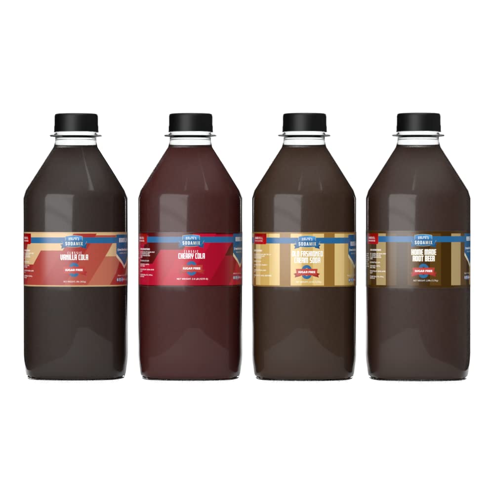 Ralph's 4 SUGAR FREE Diet Sparkling Water Soda Maker Flavors Pack | Classic Cherry Cola | Root Beer | Classic Vanilla Cola | Cream Soda | Four 32oz