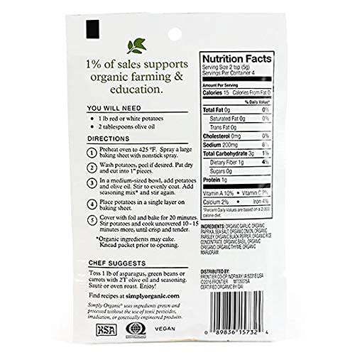 Simply Organic Vegetable Seasoning Mix - Organic - Garlic and Herb - .71 oz - Case of 12