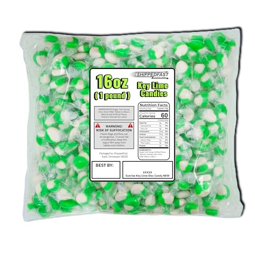 Key Lime Disc. Classic Candies. Individually Wrapped Hard Candy (1 Pound Bag). Net Wt. 16oz.