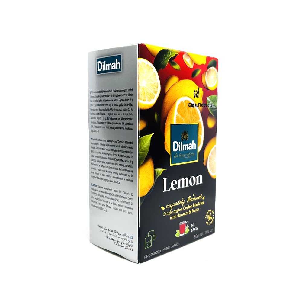 Dilmah Lemon Flavored Black Tea - Pure Ceylon Black Tea with Flavor of Real Lemon - 20 Tea Bags