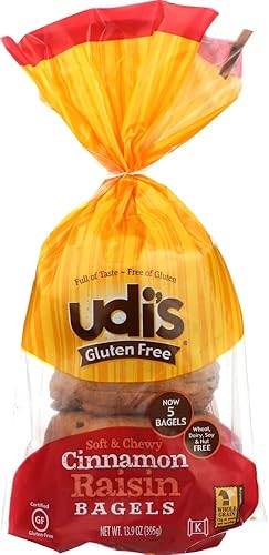 Udis Gluten Free Cinnamon Raisin Bagel 4 Ct (Pack of 4)