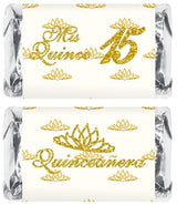 Mis Quince Miniature Candy Bar Wrapper, Quinceanera Mini Chocolate Bar Stickers for 15 Birthday Party, Table Top Event Decorations, (Set of 60) Candy