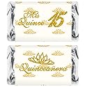 Mis Quince Miniature Candy Bar Wrapper, Quinceanera Mini Chocolate Bar Stickers for 15 Birthday Party, Table Top Event Decorations, (Set of 60) Candy