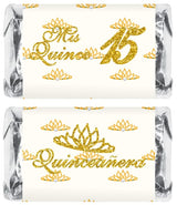 Mis Quince Miniature Candy Bar Wrapper, Quinceanera Mini Chocolate Bar Stickers for 15 Birthday Party, Table Top Event Decorations, (Set of 60) Candy