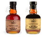 Two Glass Jars of Vermont Pure Maple Syrup - Bourbon Maple Syrup and Rum Maple Syrup
