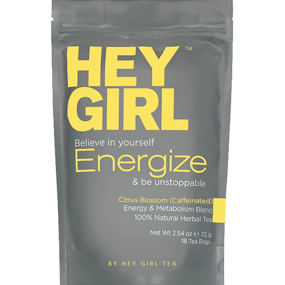 Hey Girl Energize Tea - Herbal Energy Tea Blend with Yerba Mate, Oolong, Ginger, & Green Tea - Morning Boost Coffee Alternative - Caffeinated Tea Bags