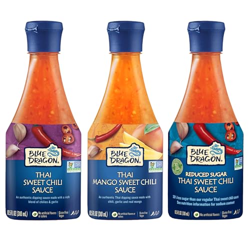 Blue Dragon Sweet Chili Sauce, RS Sweet Chili, & Mango Sauce, Variety Pack of 3 (10.5 oz Each) - No Artificial Flavors Or Preservatives, Vegan