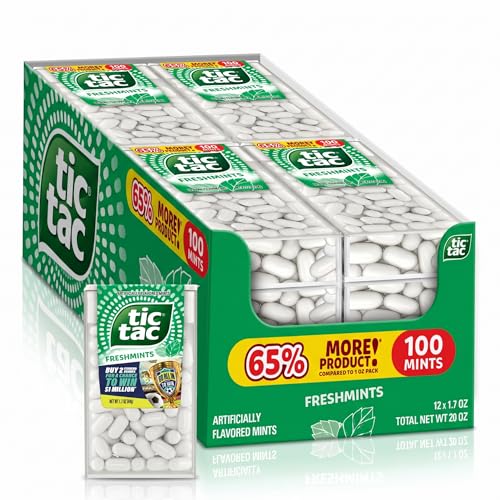 Tic Tac Freshmints, On-the-Go Breath Mints, Pocket-Sized Mints, 100 pieces, Bulk 12 Pack, 1.7 oz Each
