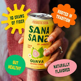 Sana Sana by Jarritos - Mexican Prebiotic Soda Soft Drinks, Guava (12 oz, 355ml) 12 Cans - 40 Calories, 10g of Fiber - Low Sugar - Natural Flavor Soda