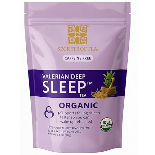 Secrets Of Tea Valerian Sleep Tea - Natural USDA Organic Caffeine-Free Tea- Herbal Tea for Sleep and Relaxation with Lavender, Chamomile and Lemon