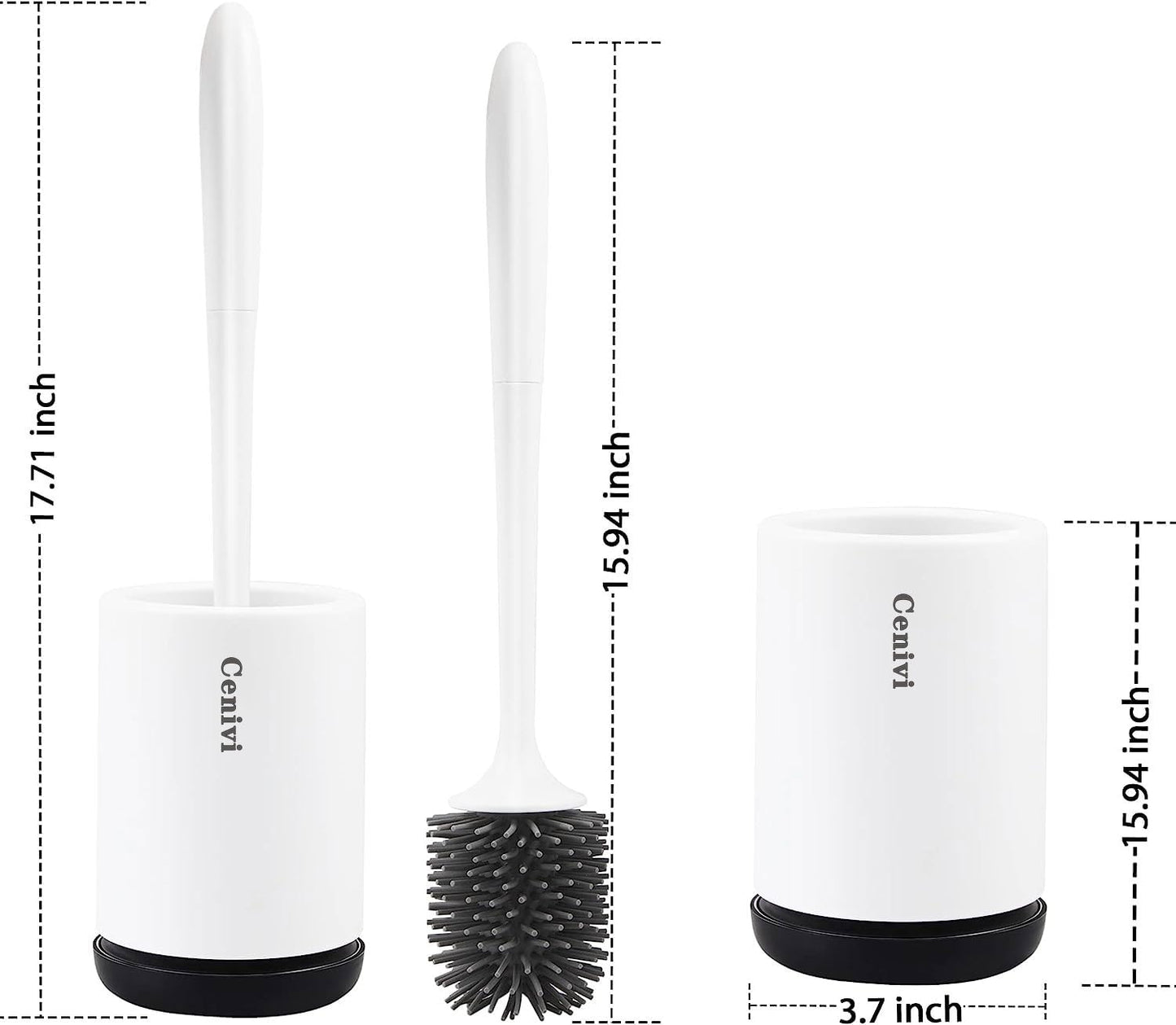 Cenivi Silicone Toilet Brush with Ventilated Holder Set, Rubber Bristles Brush Head, Bathroom Accessories Toilet Bowl Scrubber Cleanner, Freestanding