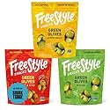 Freestyle Snacks Olive Snack Packs - As Seen on Shark Tank - Fresh Pitted Green Olives, 3 Flavors, Grown in Greece, Salty Snack, All Natural, Non-GMO
