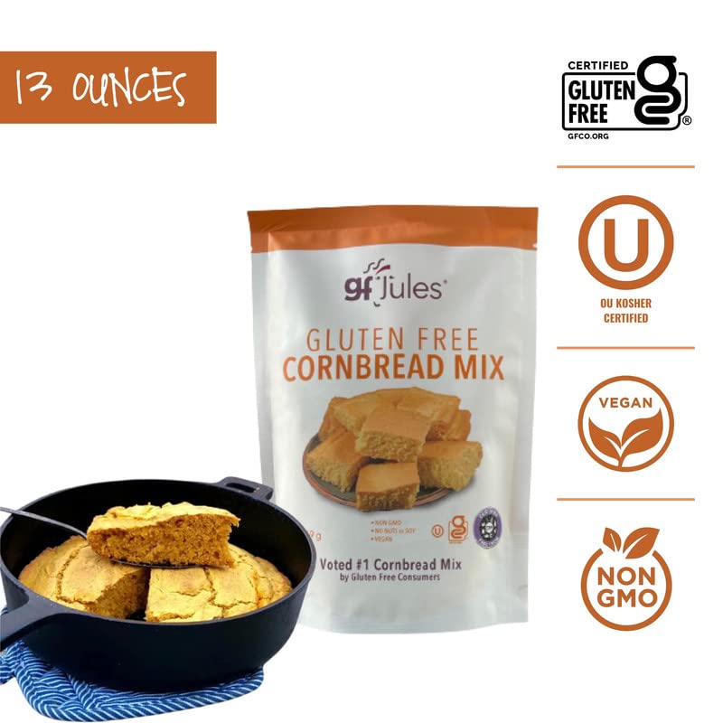 gfJules Certified Gluten Free Cornbread Baking Mix | No Grit, Non-GMO, Vegan | Certified Top 9 Allergen-Free & Kosher | 13 Ounces