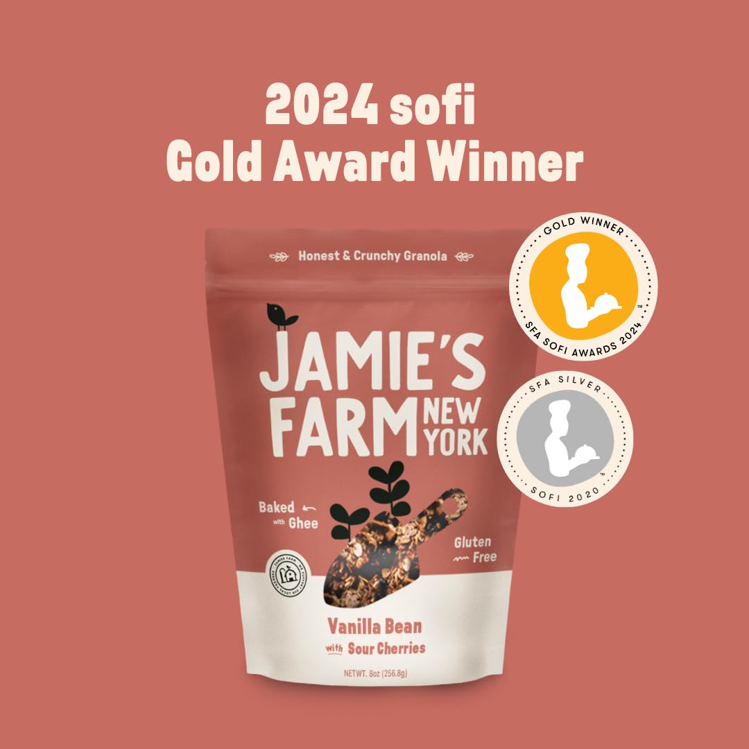 Jamie's Farm, Vanilla Bean with Sour Cherries Granola, Gluten-Free, Baked with Ghee (8oz Bag)