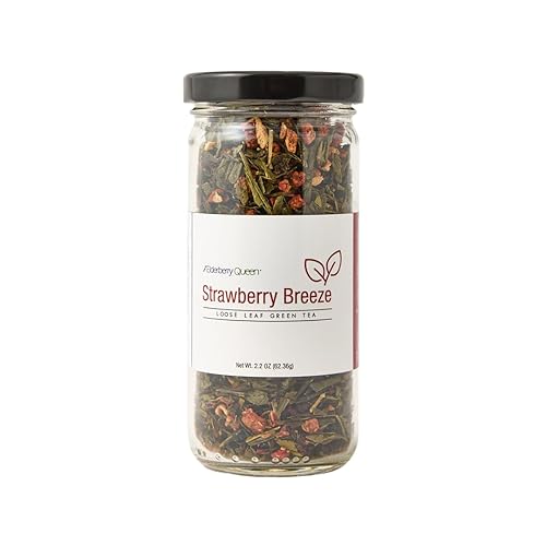 Strawberry Loose Leaf Green Tea, Pure Natural Herbal Tea Blend with Elderberry and Hibiscus (2 ounce)