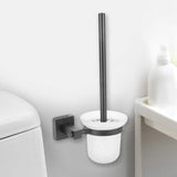 TOPINCN Household Black Bathroom Toilet Brush Holder Set Wall Mounted Long Handle Brush with Cup