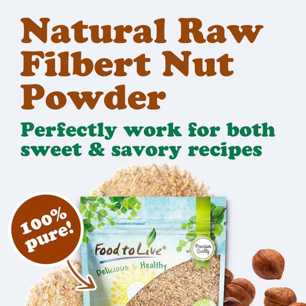 Food to Live Hazelnut Meal, 2 Pounds - Natural Raw Filbert Nut Powder, Finely Ground, Pure. High in Protein and Fiber. Vegan, Kosher, Bulk