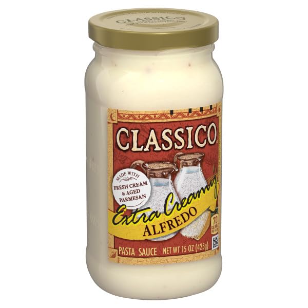 Classico Extra Creamy Alfredo Pasta Sauce, 15 oz Jar - Made with Fresh Cream & Parmesan Cheese, Gluten-Free Italian Style Sauce (Pack of 3)