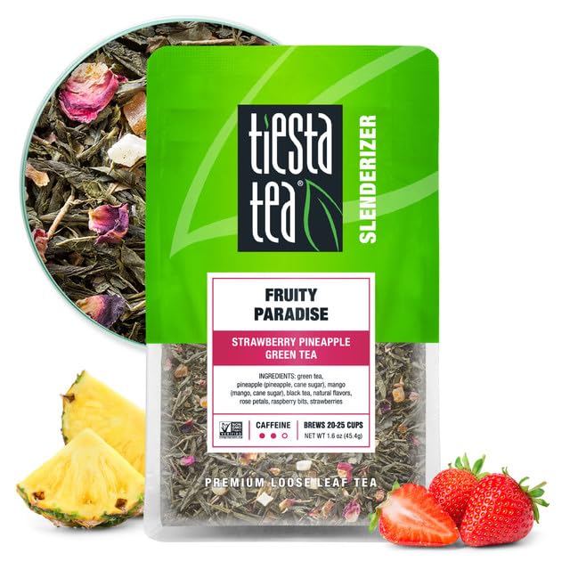 Tiesta Tea - Fruity Paradise, Strawberry Pineapple Green Tea, Premium Loose Leaf Blend, Tropical Fruit Flavor, Medium Caffeine, Hot or Iced, 20-25