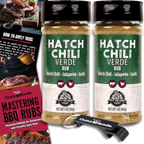 Pit Boss Hatch Chili Verde Premium Barbecue Mixed Seasoning Spice & Rub 2 pk Choice Bundle (10 oz) + Guide & Keychain Bottle Opener (4 Items)!