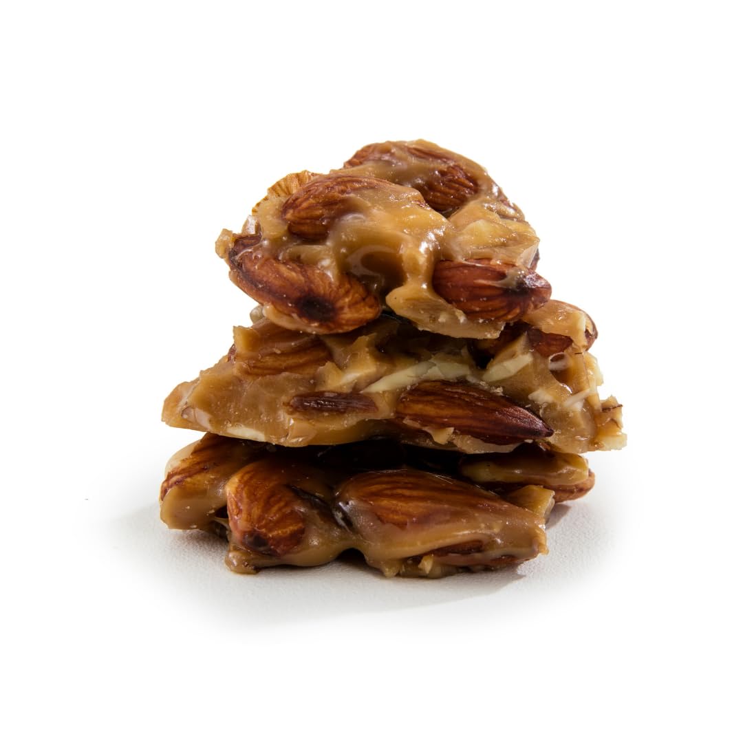 Western Nut Company Almond Brittle Gift Box, Green Box wrapped in Seasonal Wrapping Paper, 16 oz, Almond Brittle Flavor