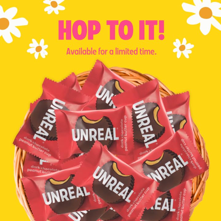 Unreal Dark Chocolate Easter Peanut Butter Cups | 5g Sugar | Certified Vegan, Gluten Free, Fair Trade, Non-GMO | No Sugar Alcohols or Soy | Easter