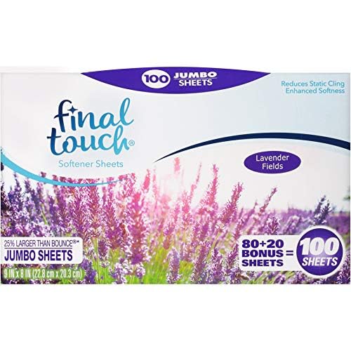 Lavender Fields Scented Fabric Softener Dryer Sheets by Final Touch | Softens & Freshens Laundry | Controls Wrinkles & Static Cling | Repels Lint