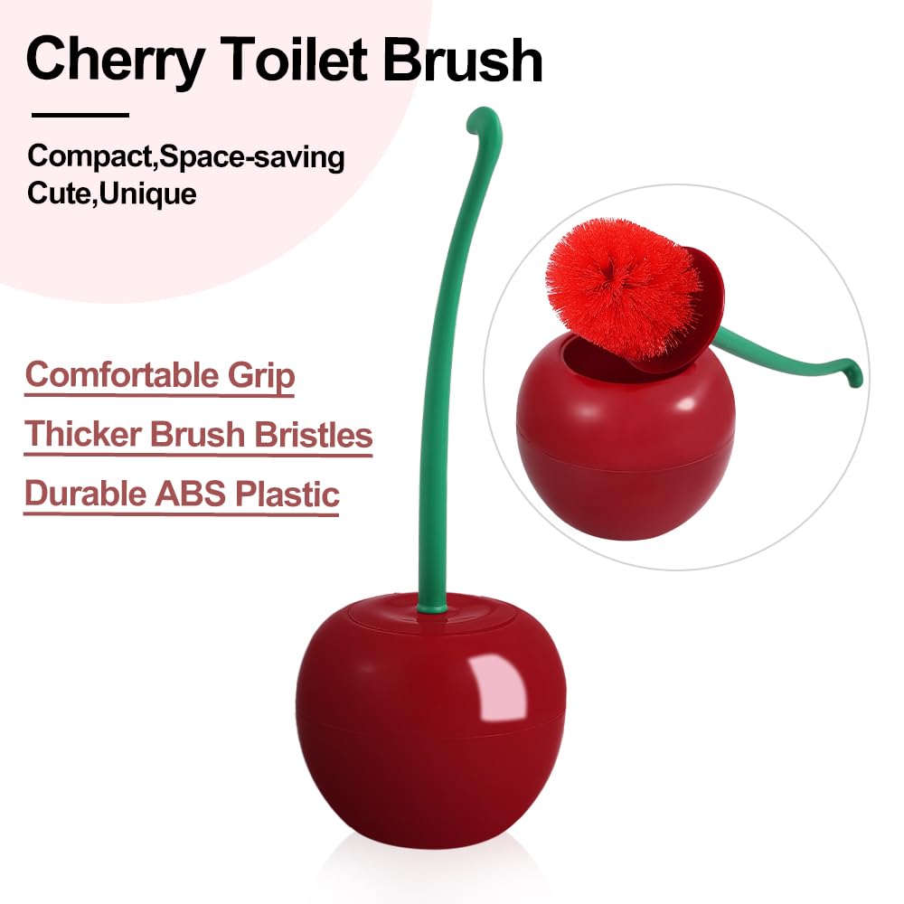 Cherry Toilet Brush, Cute Toilet Bowl Cleaners Brush and Holder Set, Unique Fruit Bathroom Decor Supplies and Fun Bathroom Accessories.