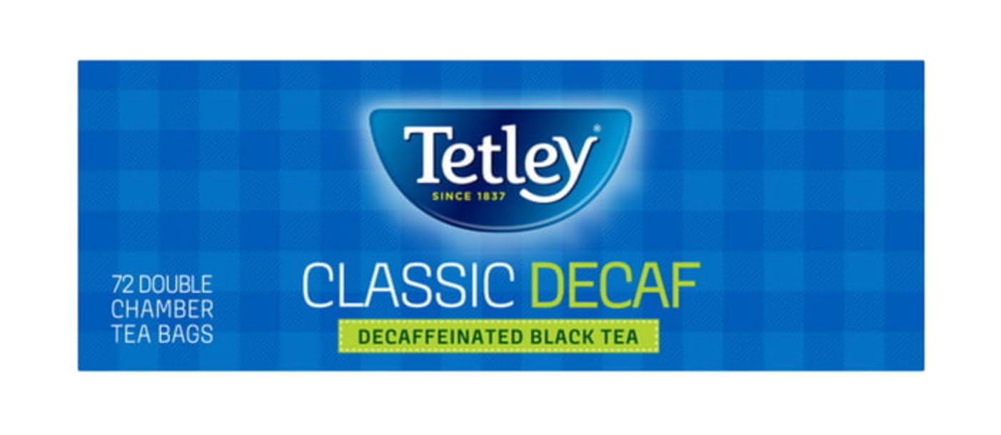 Tetley, Decaffeinated Classic Black Tea Bags, 72 Double chamber Tea Bags | Served Hot or Iced and Bundled with 2 Snail Shape Tea Bag Holder clip Drink