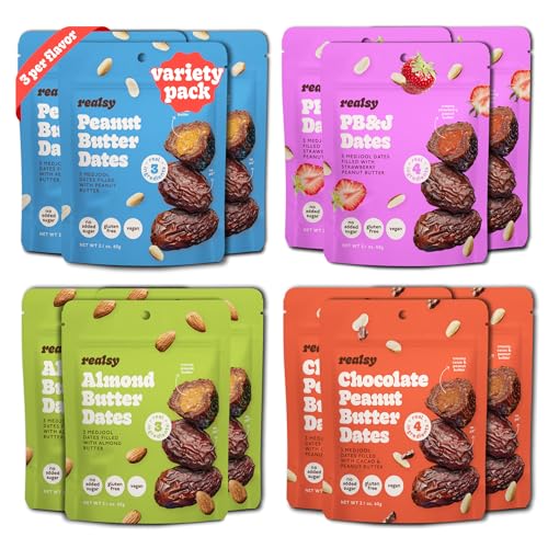 Realsy Pitted & Stuffed Medjool Dates, Organic Dates with No Sugar Added, Gluten-Free, Vegan, Good Source of Fiber, Low Glycemic Index, All Natural