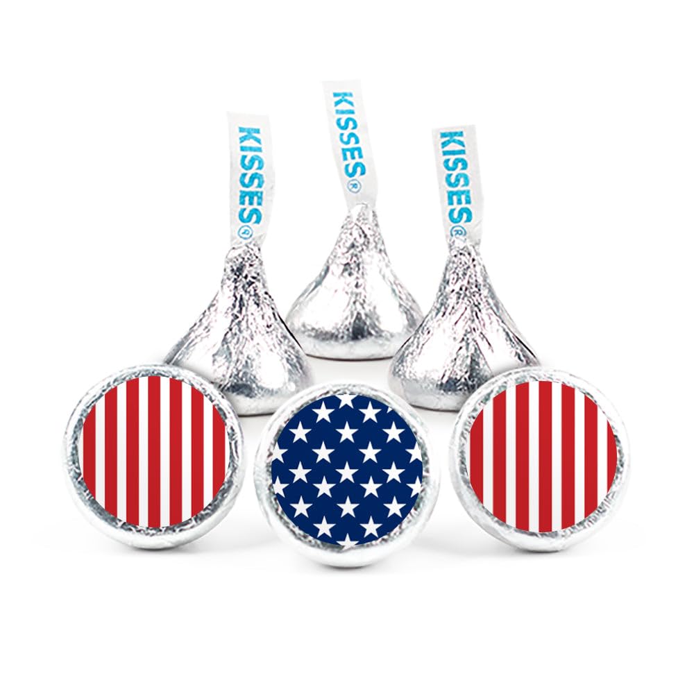 85ct Patriotic Silver Hershey™s Kisses Stars & Stripes Milk Chocolate Bulk Candy for 4th of July Parties, Parade Treats, Dessert Tables and Holiday