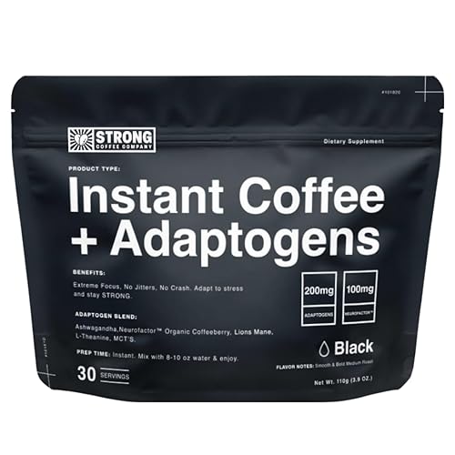 Strong Coffee Co. Instant Black Coffee | Premium Organic Coffee with Nootropics & Adaptogens, NeuroFactor®, L-Theanine, Ashwagandha, Reishi & MCT Oil