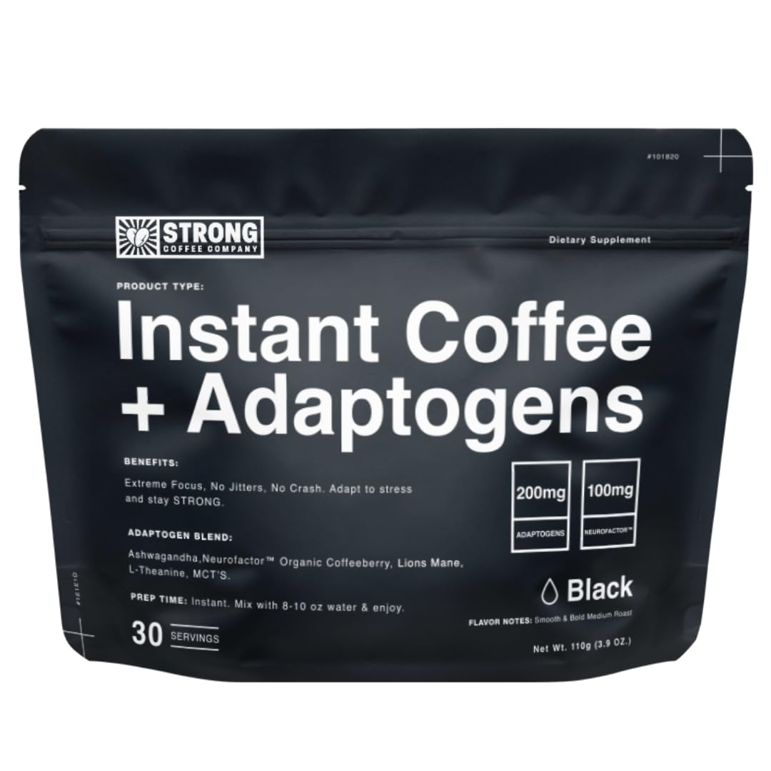 Strong Coffee Co. Instant Black Coffee | Premium Organic Coffee with Nootropics & Adaptogens, NeuroFactor®, L-Theanine, Ashwagandha, Reishi & MCT Oil