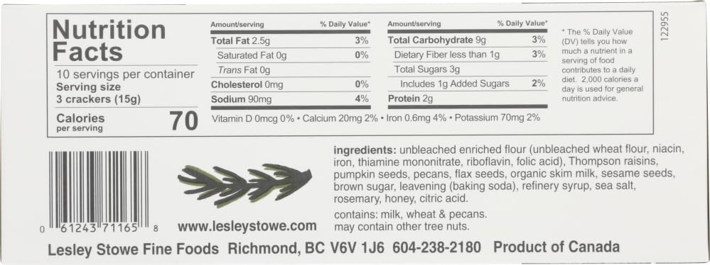 Raincoast Crisps Leslie Stowe, Rosemary Raisin Pecan Crackers, 5.3 ounces