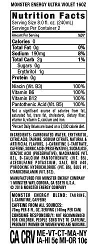 Monster Energy Ultra Violet, Sugar Free Drink, 16 Fluid Ounce (Pack of 4)