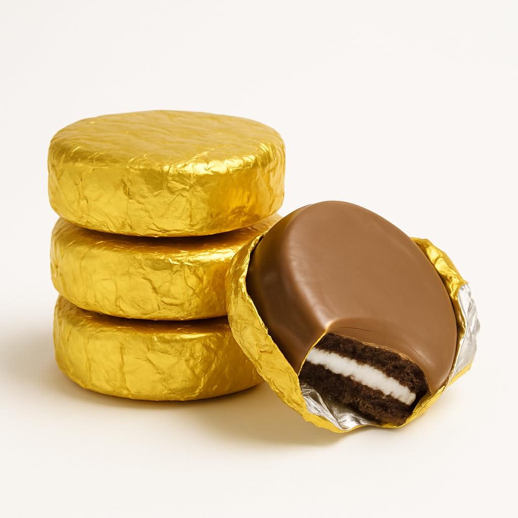 Chocolate Covered Sandwich Cookies 50 Count Individually Wrapped in Gold Foil Premium Hand-Dipped Bulk Pack for Gifts, Weddings, Events & Corporate