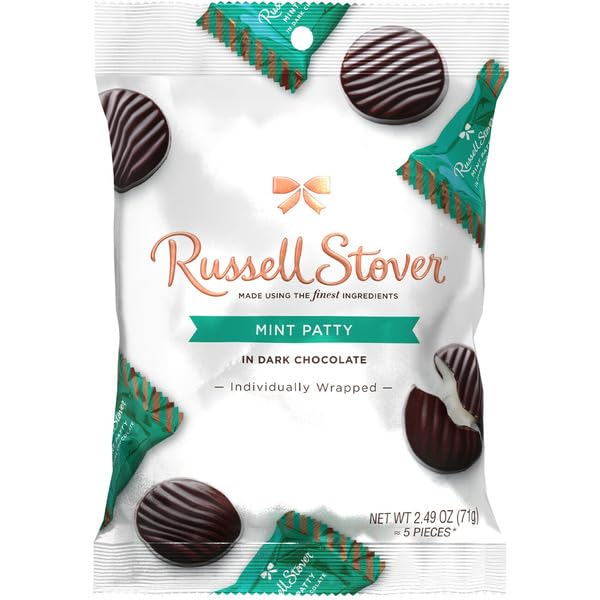 RUSSEL STOVER MINT PATTY IN DARK CHOCOLATE INDIVIDUALLY WRAPPED (6 BAGS, Mint Dark Chocolate)