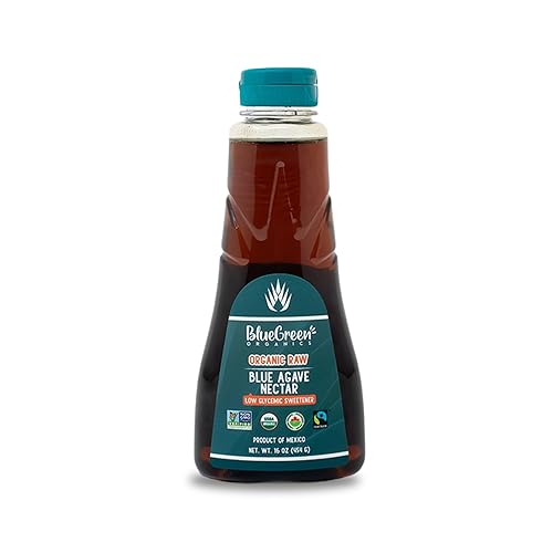 BLUE GREEN ORGANICS Raw Blue Agave Nectar - 16 oz Organic Natural Sweetener - Low Glycemic & Non-GMO Squeeze Bottle