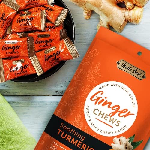 Bali's Best Ginger Chews, Soothing Turmeric Flavor, 5.08 Oz (Pack of 3), Individually Wrapped Soft Candy, Made with 100% Real Ginger, Digestive Health